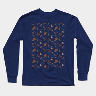 Blue Vintage Flowers Pattern Long Sleeve T-Shirt